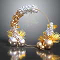 Elegant Door Arch Decoration With Golden Accents Pearls Crystals And Pine Leaf Ornaments