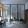 Bright Modern Luxury Bathroom With Large Windows Marble Walls And Sleek Glass Shower Enclosure