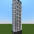 Modern High Rise Residential Building With Balconies Green Landscape Under Blue Sky