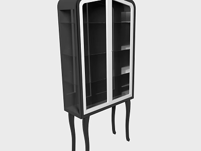 Modern Black Decorative Cabinet With Glass Doors Multiple Shelves And Slender Legs 3d model