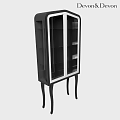 Modern Black Decorative Cabinet With Glass Doors Multiple Shelves And Slender Legs