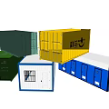 Modular Container Buildings with Colorful Containers and Small House Structures 3d model