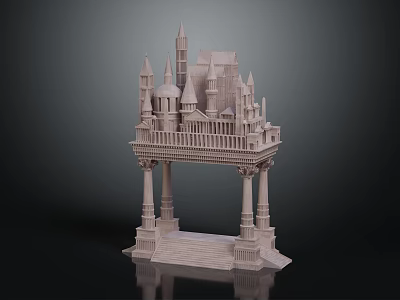 Intricate Castle Architecture Model With Spired Towers Columns And Steps 3d model