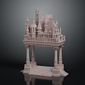 Intricate Castle Architecture Model With Spired Towers Columns And Steps