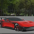 Red Sports Car With Black Rear Wing Black Wheels And Sleek Aerodynamic Body Design