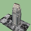 Tall Modern Building 3D Model With Glass Windows And Balconies On Green Ground