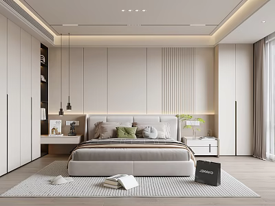Modern Bedroom Interior Design With King Bed Nightstands Pendant Lights And Area Rug 3d model