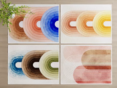 Colorful Square Area Rugs With Modern Geometric Circular Patterns And Various Hues 3d model