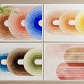 Colorful Square Area Rugs With Modern Geometric Circular Patterns And Various Hues