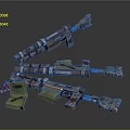 3D Weapon Models With Various Designs Green Brown Components And Accessories 3d model