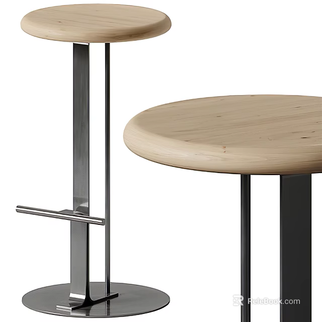Modern Bar Stool With Wooden Seat And Metal Frame For Kitchen Counter 3d model 