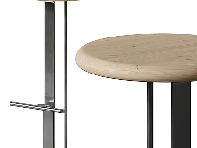 Modern Bar Stool With Wooden Seat And Metal Frame For Kitchen Counter 3d model