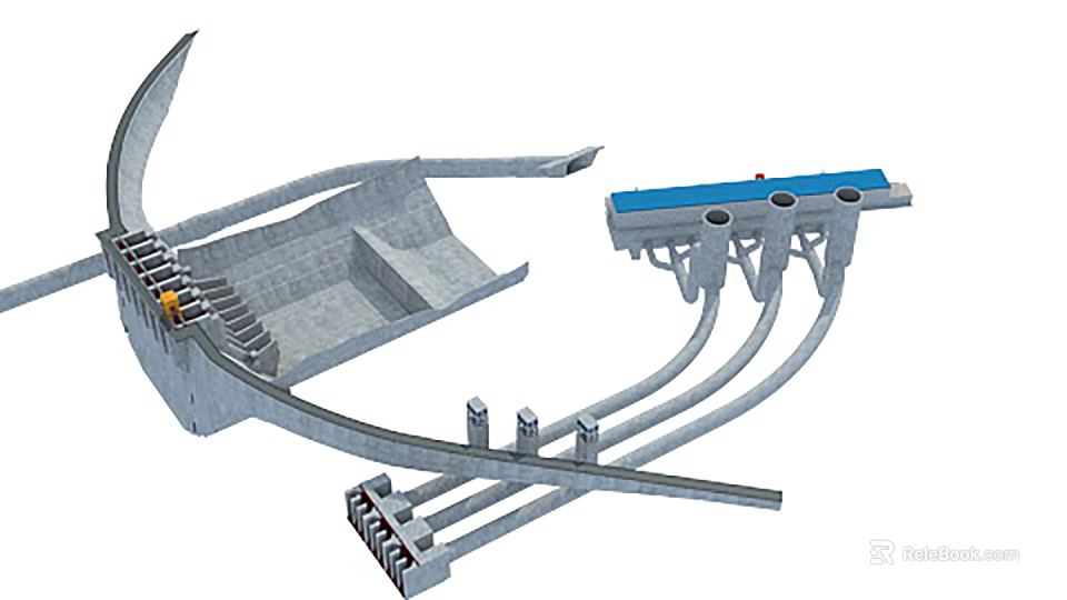 Industrial Plant Structure With Concrete Framework Piping Systems And Metal Components 3d model 