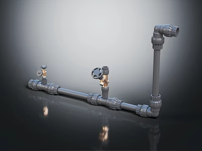 Different Types of Plumbing Hardware Fittings with Pipes Valves and Elbow Joints 3d model
