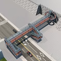Modern Pedestrian Footbridge Over Urban Road With Railings Crosswalk And Vehicles