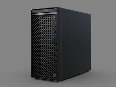 Sleek Black Desktop Computer Tower Featuring Mesh Front Panel And USB Ports Design 3d model