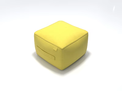 Square Yellow Upholstered Ottoman With Side Pocket For Living Room Decor 3d model