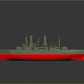 Detailed Vintage Warship Model With Green Upper Hull Red Bottom Tall Masts And Chimneys