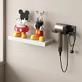 Bathroom Accessories with Wall Mounted Shelf Mickey Shaped Storage and Silver Hairdryer Holder