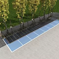 Outdoor Canopy Structure Covering Blue Paved Area With Trees And Railing 3d model