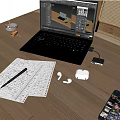 Laptop Office Computer Headset Mouse Keyboard Office Supplies 3d model