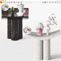 Modern Marble Side Table With Sculpture Pink Ball And Decorative Plant
