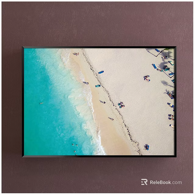 Aerial View Beach Landscape Painting With Turquoise Water Sandy Shore And People 3d model 