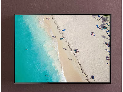Aerial View Beach Landscape Painting With Turquoise Water Sandy Shore And People 3d model