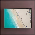 Aerial View Beach Landscape Painting With Turquoise Water Sandy Shore And People