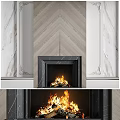 Elegant Fireplace Interior With Herringbone Marble Wall Black Frame And Burning Flames 3d model