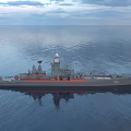 Gray Warship With Red Bottom And Number 065 Sailing On The Sea With Radar Equipment