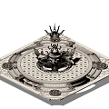 Ornate Decorative Structure With Golden Crown Green Accents And Circular Platform