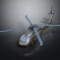 Modern Military Helicopter 3D Rendered Model with Metallic Reflective Surface and Extended Rotor Blades