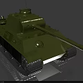 Green Military Tank 3D Model with Long Cannon Turret and Tracks on Gray Background
