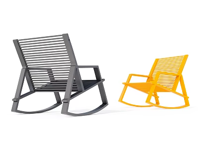 Modern Style Leisure Rocking Chairs in Gray and Yellow with Striped Seat and Backrest Design 3d model