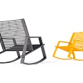 Modern Style Leisure Rocking Chairs in Gray and Yellow with Striped Seat and Backrest Design