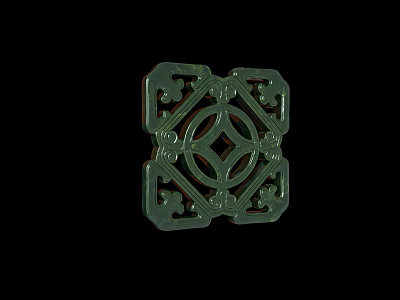 Green Jade Carved Window With Intricate Square Frame And Ornate Patterns 3d model