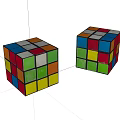 Two Vintage Colorful Rubiks Cubes With Multicolored Squares On White Background