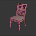 Wooden Dining Chair With Lattice Back Design Light Gray Padded Seat And Decorative Turned Legs