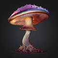 Vibrant Purple And Orange Mushroom With Textured Cap Curved Stem And Roots