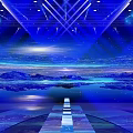Modern Fashion Runway Stage With Blue Illuminated Geometric Lines And Futuristic Lighting Design