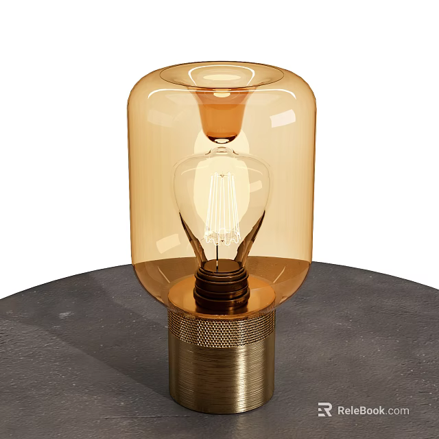 Modern Table Lamp With Amber Glass Shade And Vintage Filament Bulb 3d model 