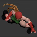 Dynamic Female Character In Green Bodysuit With Red Hat Gloves And Black Boots Pose