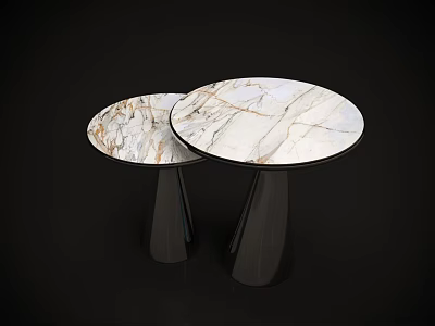 Modern Round Side Tables With Marble Tabletop And Sleek Metal Base 3d model