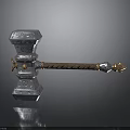 Ornate Metal Hammer With Silver Head Brown Braided Handle And Gold Accents