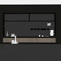 Modern Sideboard With LED Strip Lights Wooden Cabinets And Black Countertop
