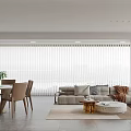 Modern Dining Living Room Interior With Sofa Dining Table Chairs Rug And Window Blinds