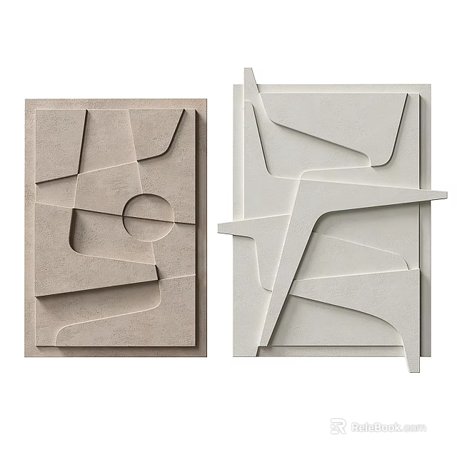 Modern Two Piece Geometric Wall Decor With 3D Beige And Gray Designs 3d model 