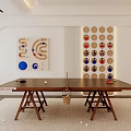 Indoor Sports Equipment Wooden Table Tennis Table Features Foldable Design and Colorful Wall Decor