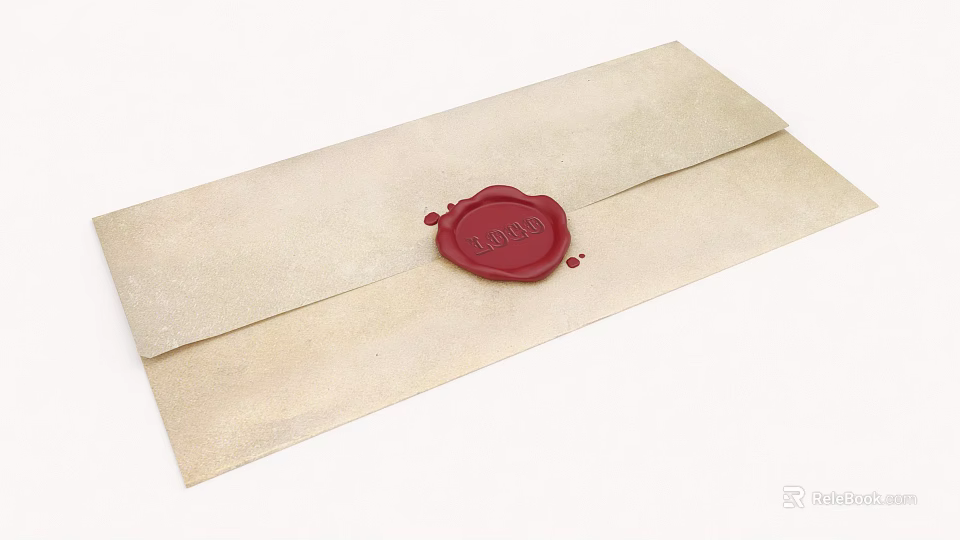 Vintage Decorative Ornament Set with Beige Envelope and Red Wax Seal 3d model 